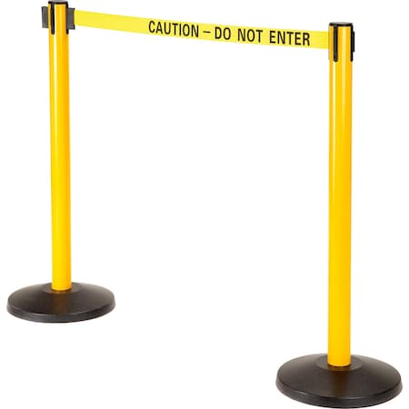 Retractable Belt Barrier, 40 Yellow Post, 11' Yellow Caution Belt